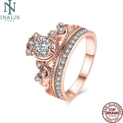 INALIS Crown Romantic Luxurious 5A Clear Cubic Zircon Rings For Women Female Copper Ring Engagement Fashion Jewelry New Arrival