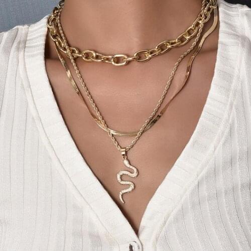 3 Pcs/Set Women Necklaces Set Beach Gold Color Chain Carved Snake Pendant Multilayer Clavicle Chain Ladies Sexy Party Jewelry