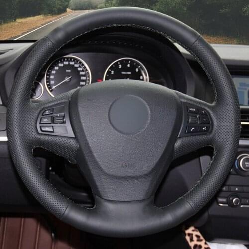 DIY HKOADE Hand-stitched Black High Soft Artificial Leather Steering Wheel Cover for BMW F15 X5 2014 F25 X3 2011-2017