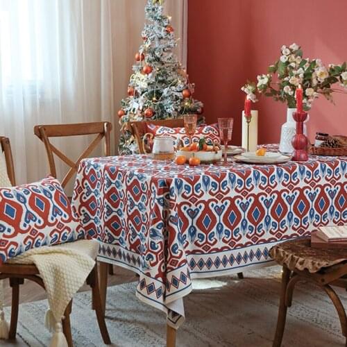 Printed Tablecloth New Year Red Ethnic Style Bohemian Tablecloth Home Rectangular American Retro Cotton Linen Table Cloth Cover