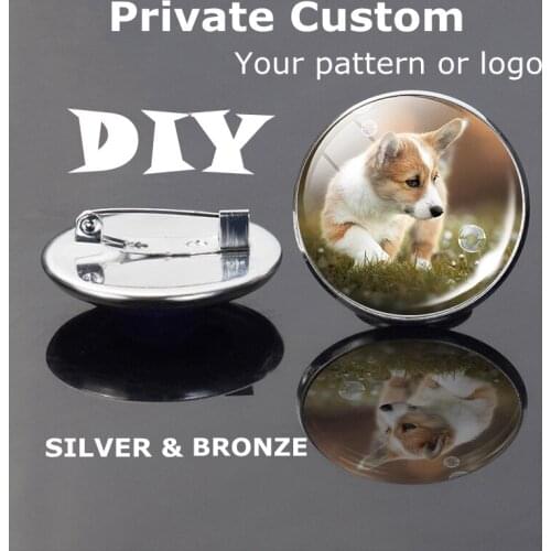 Private Custom Round Brooch Crystal Pin DIY Logo Baby Lover Children Pets Photo Silver Bronze Badge Landscape Souvenirs Gift