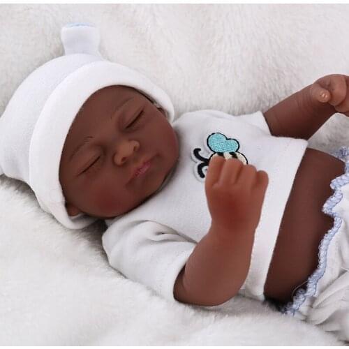 28Cm Black Skin Close Eyes Reborn Baby Doll Lifelike Full Silicone Body Realistic Newborn Babe Doll Toys For Kids Surprise Gift