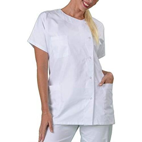 Lab Coat Nurse Uniform Blouse Short Sleeve Loose Shirt Nurse Uniform Women Tops Nurse Uniform Solid color Multi-Pocket Shirt