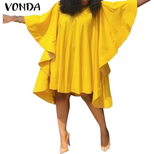 Summer Mini Dress 2021 VONDA Women Bohemian Dress Vintage Short Party Dresses Beach Holiday Vestidos Femme Robe