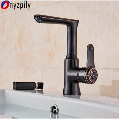 Oil Rubbed Bronze Hot&Cold Water Bathroom Mixer Faucet Swivel Single Handle Carved Handle Mix Tap torneira