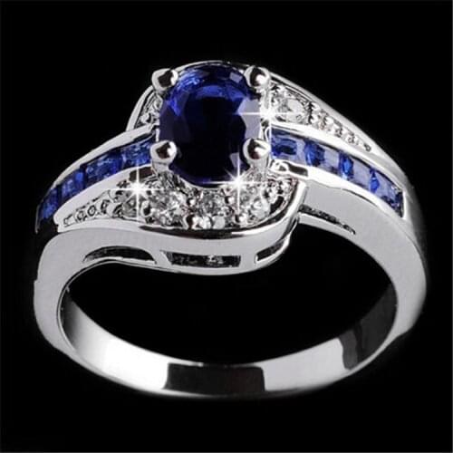 Milangirl Ladies Classic Temperament Ladies Ring Curved Oval Blue Crystal Zircon Diamond Female Ring Factory Direct Sales