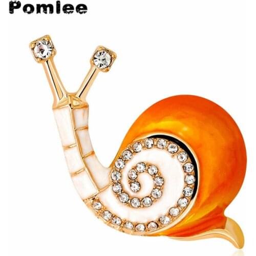 Lovely Orange Enamel Snail Brooches Rhinestone Decoration Metal Plated Insect Design Brooch Pin for Girls Costume Jewelry 2020