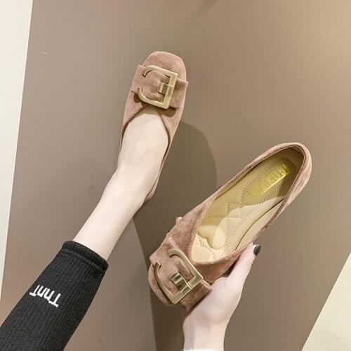 Fashion Casual Shoes Metal Decorative Toe Cap Light and Comfortable New Womens Shoes Single Shoes Square Heel Round Head U14-99