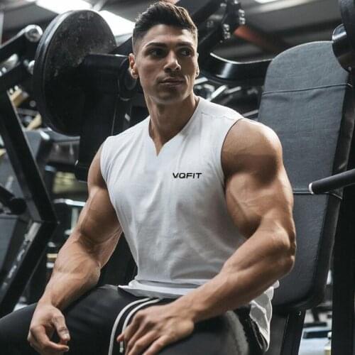 New Mens Sports Casual Vest Workout Tank Top Muscle Gym Clothing Bodybuilding Fitness Singlets Running Sleeveless V-Neck Shirt