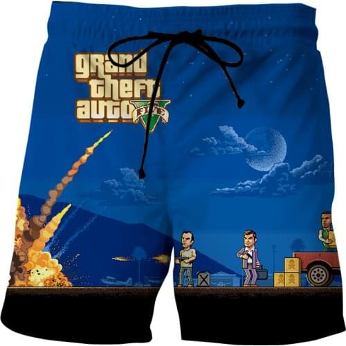 2021 New Fashion hot Mens clothing Casual 3D Printed GTA 5 game Beach Shorts black Board Shorts Quick Dry Shorts Funny Swimsuit