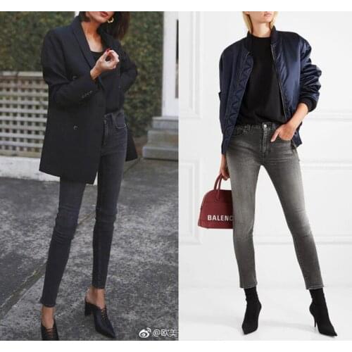 Summer New Ladies Trousers Dark Casual Gray Straight Mid-waist Denim Trousers Versatile Womens Jeans with Small Feet WS52