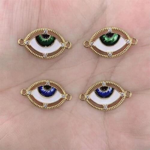 NEW Charm Evil Eye Connector Chips Hollow CZ Micro Pave, Gold Silver Black Space Link for Braclet Necklace