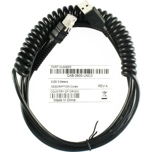 New 3M USB Coiled Cable Compatible for Zebra LI3608 LI3678 DS3608 DS3678 Barcode Scanner Cable