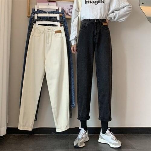 Autumn Chic All-match Vintage Bloomers Jeans Women High Waist Patch Designs Denim Pants 2021 New All-match Loose Femme Pantalon