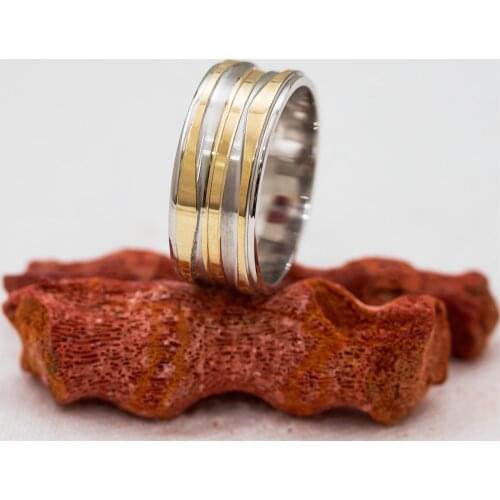 Flat Stripe Golden Color Pass Unisex Silver Wedding Ring