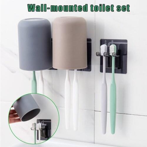 Simple Toothbrush Holder Punch-free Mouthwash Cup Brushing Cup Wall-mounted Bathroom Wall-mounted Toiletry Set Drop Shipping