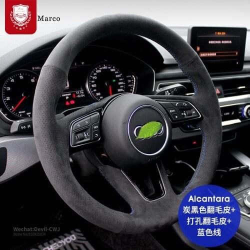 Real Alcantara For Audi S3 S4 S5 S7 A5 A7 S6 RS5 RS7 Q5 Q6 Q7 Black steering wheel cover hand-Stitch Grip Car parts accessories