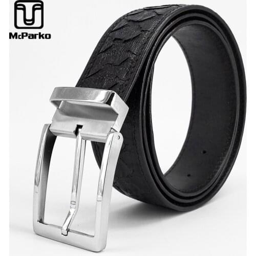 McParko Elegant Snakeskin Belt Genuine Leather Belt Men Real Python Skin Waist Belt 38mm Stainless Steel Pin Buckle Luxury Gift