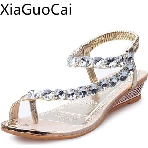 Fashion Womans Sandals Summer Rhinestone Wedges Sandals for Ladies Slip on Female Fashion Party Dress Shoes Antiskid Footwear