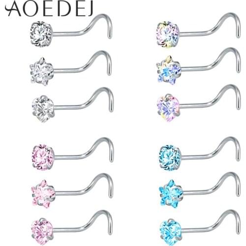 AOEDEJ 3 Pieces 1 Lot 20G Nostril Piercings CZ Crystal Piercing Nose Stud Stainless Steel Star Nose Rings Nariz Piercing Jewelry