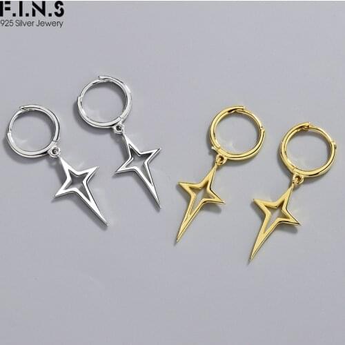 F.I.N.S 100% 925 Sterling Silver Minimalist Geometric Star Female Earrings Mens Women Punk Hollow Star Earrings Fine Jewelry