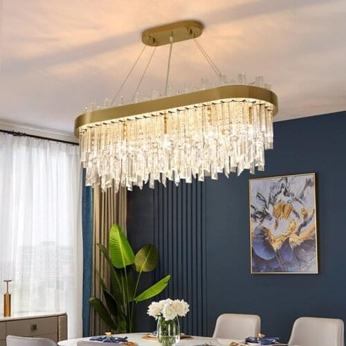 Modern Crystal Chandelier For Dining Room Lamp Rectangle Design Kitchen Island LED Lighting Fixtures