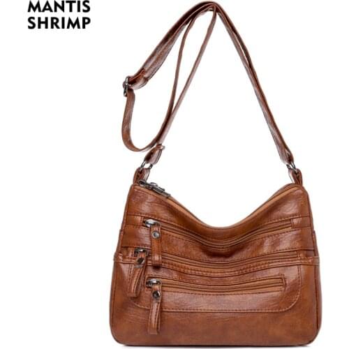 Casual Women Bags PU Leather Bag Ladies Multi Pockets Messenger&Shoulder Bag Fashion Small Bags Designer Simple Crossbody Bag