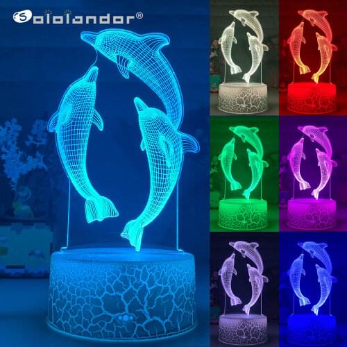 USB 3D LED Night Light LED Table Desk Lamp Dolphin LED Night Lamp Color Change 3D LED Light for Kids Gift Ocean life Lantern
