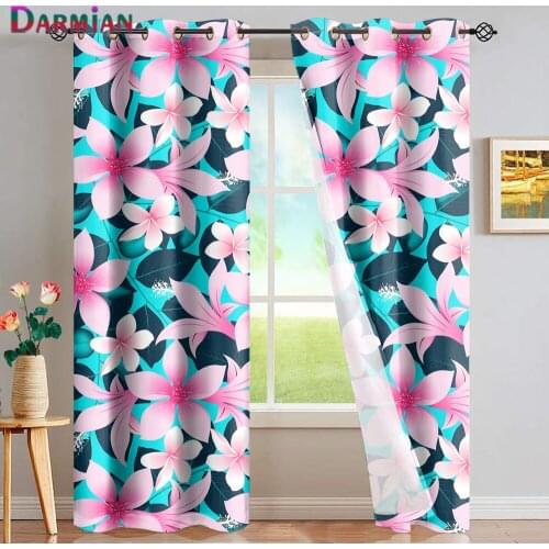 DARMIAN Beautiful Pink Plumeria Hawaiian Tribe Flowers Printed Thermal Insulated Grommet Drapes Bedroom Decor Window Curtain New