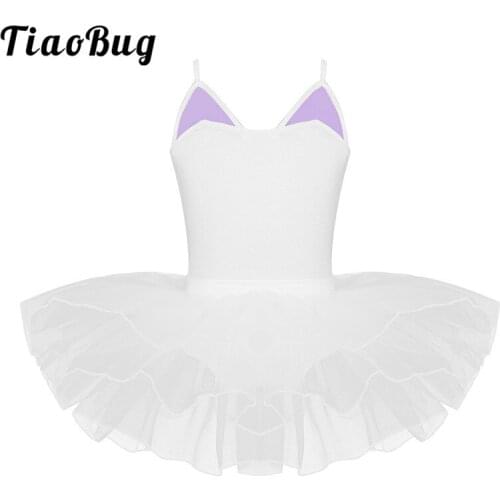 TiaoBug Girls Ballet Tutu Dance Leotard Dress Spaghetti Straps Animal Ear Patchwork with Cat Beard Cute Kids Stage Dance Costume