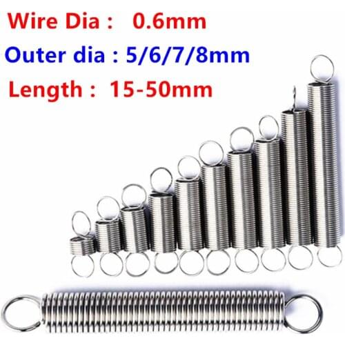 10pcs Extension Spring 304 stainless steel Dual hook small Tension Spring Springs Wire dia 0.6mm Outer dia 5mm 6mm 7mm 8mm