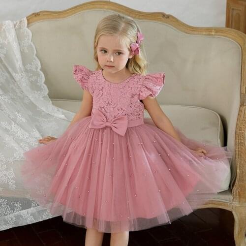 Baby Girls Princess Party Dress Toddler Kids Lace Embroidery Tulle Elegant Wedding Birthday Prom Gown Children Christmas Clothes