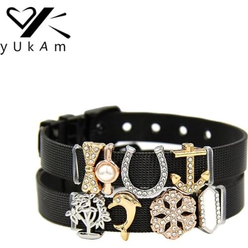 YUKAM Jewelry Crystal Slider Bowknot Dolphin Snowflake Anchor Life Tree Slide Charms Keeper for Bracelets DIY Accessories Making