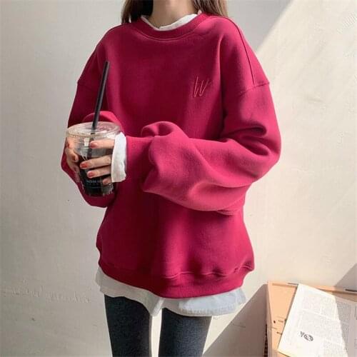 Crewneck Letter Embroidery Long Sleeves Sweatshirt Women Harajuku Hoodie Korean Solid Color Fashion Oversize Tops Women Clothing