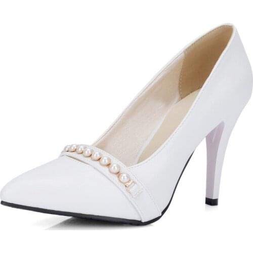 Big Size 11 12 13 ladies high heels women shoes woman pumps Fine-heeled metal decoration with sharp head and shallow mouth