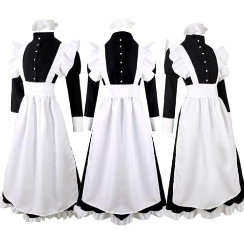 Women Long Maid Dress Anime Animation World Cafeteria Cafe Cosplay Dress British Style vestido lolita