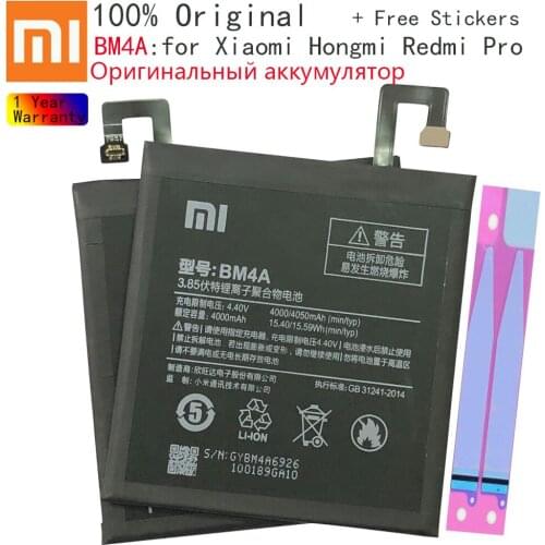 100% original Battery 4000mAh BM4A Phone Batteries for Xiaomi Hongmi Redmi Pro Battery