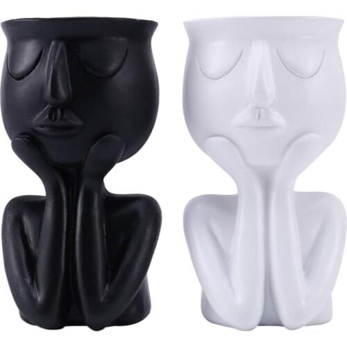 2 Pc Character Portrait Flower Pot Resin Succulent Plant Pot Abstract Face Flower Pot Household Desktop Vase