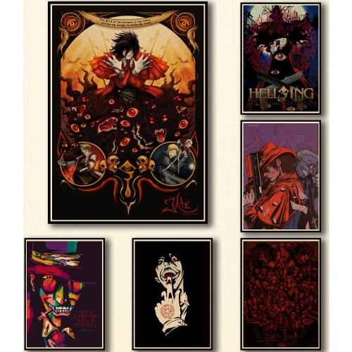 25 Designs Anime Hellsing Kraftpaper Poster Artwork Homedecal Fancy Wall Sticker for Coffee House Bar