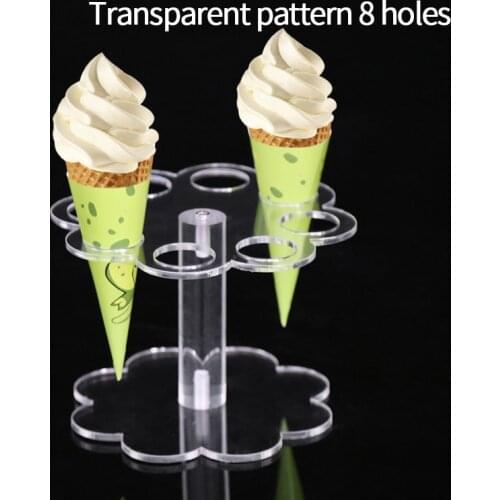 4 Holes Flower Pattern Transparent Acrylic Ice Cream Cone Holder Tray Sushi Roll Display Stand Rack Shelf