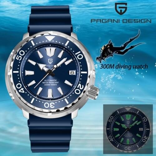 Pagani Design Diving Watch 300M Diver Mens Mechanical Automatic Watches C3 Luminous Stainless Steel Sapphire Glass Sports Clock