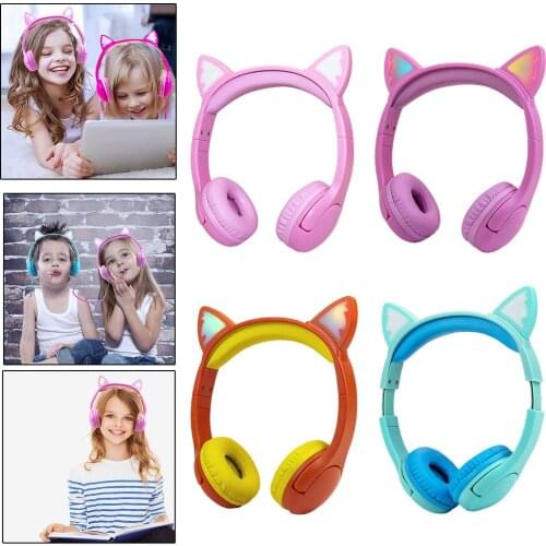 Cat Ear Led Light Up Kids Wired Headphones with Mic 85dB Volume Limit Childrens Headphones for School Tablet Online Learning