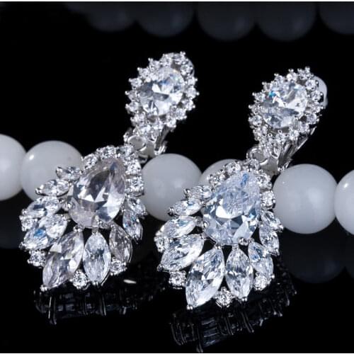 Elegant Chandelier Shape AAA+ Cubic Zirconia Long Big Crystal Bridal Earrings For Wedding Jewelry