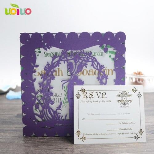 Purple Laser Cut Bride and Groom Marriage Wedding Invitations Cards Greeting Cards 3D Cards Postcard Event Party Supplies