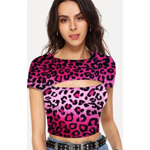 Somepet Leopard T shirt Women Gradient Shirt Print Harajuku T-shirts 3d Short Sleeve Hip Hop Fashion Slim O-Neck