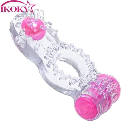 IKOKY Male Vibrating Ring Adults Products Sex Toys for Men Dual Pleasure Penis Vibrator Cock Ring Silicone Clit Stimulator