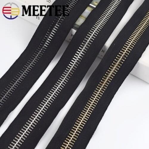 Meetee 1Yard+2pcs Zipper Silder 15# Metal Code Zippers Luggage Decoration Zip DIY Bag Down Jacket Sewing Accessories Tools ZA417