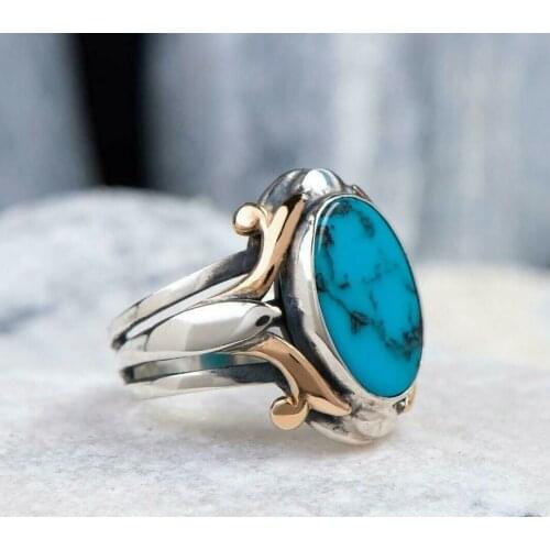 Mens ring turquoise stone 925 sterling silver jewelry all size