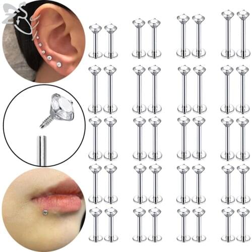 16g 1/8/10pcs/Lot Stainless Steel Labret Lip Piercing Sets Crystal Labret Lip Ring Conch Tragus Helix Cartilage Piercing Jewelry