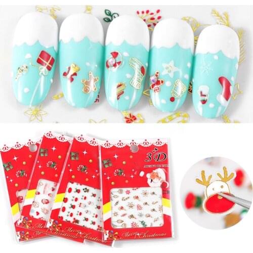 1Pcs Christmas Trees Stickers Mix Sock Snowflower Kawaii Deer Sticker 3D Adhesive Cute Stickers Decor Santa Nail Art Decorations
